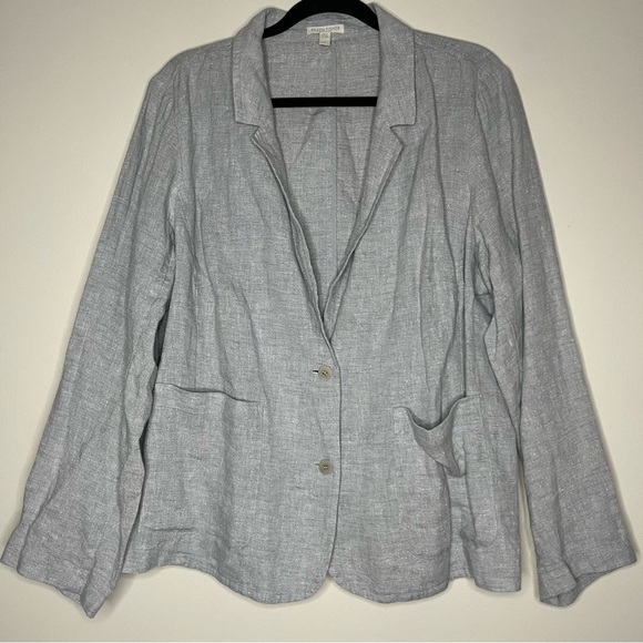 EILEEN FISHER Linen Sparkle Metallic Thread Lightweight Collar Blazer Jacket - Picture 3 of 12